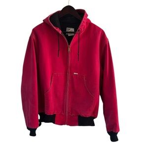 Vintage Carhartt Y2K Red Hooded Zip-Up Barn Jacket size Large made in USA